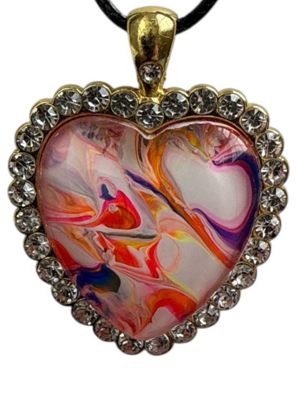 Hand Crafted Heart Necklace Pink Orange Fluid Art Pendant by Svetlana Yeung